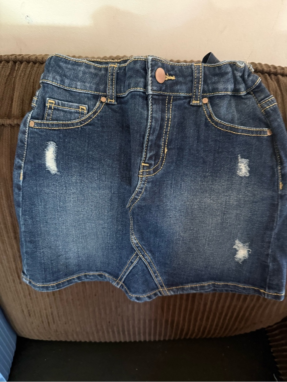 Girls' Dark Blue Distressed Denim Skirt - Brand Unspecified